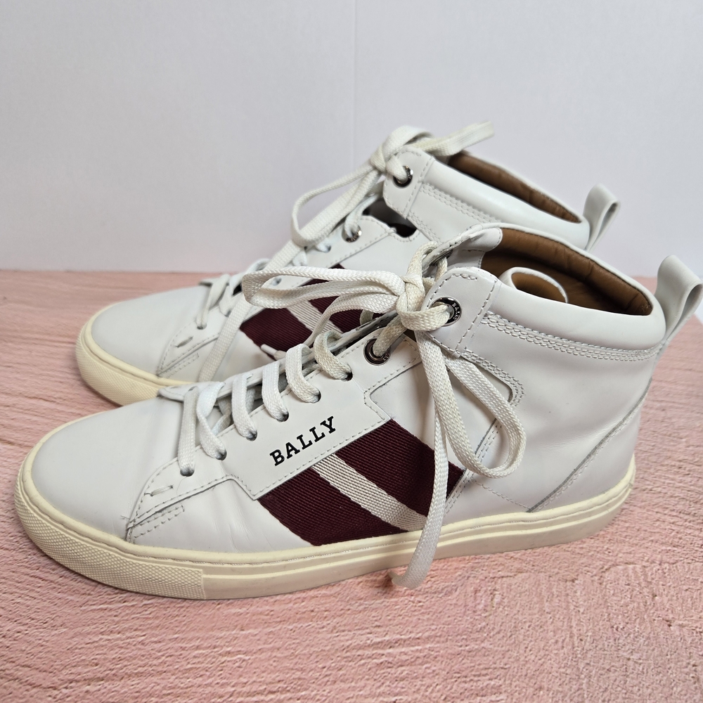 Bally White and Burgundy High-Top Sneakers